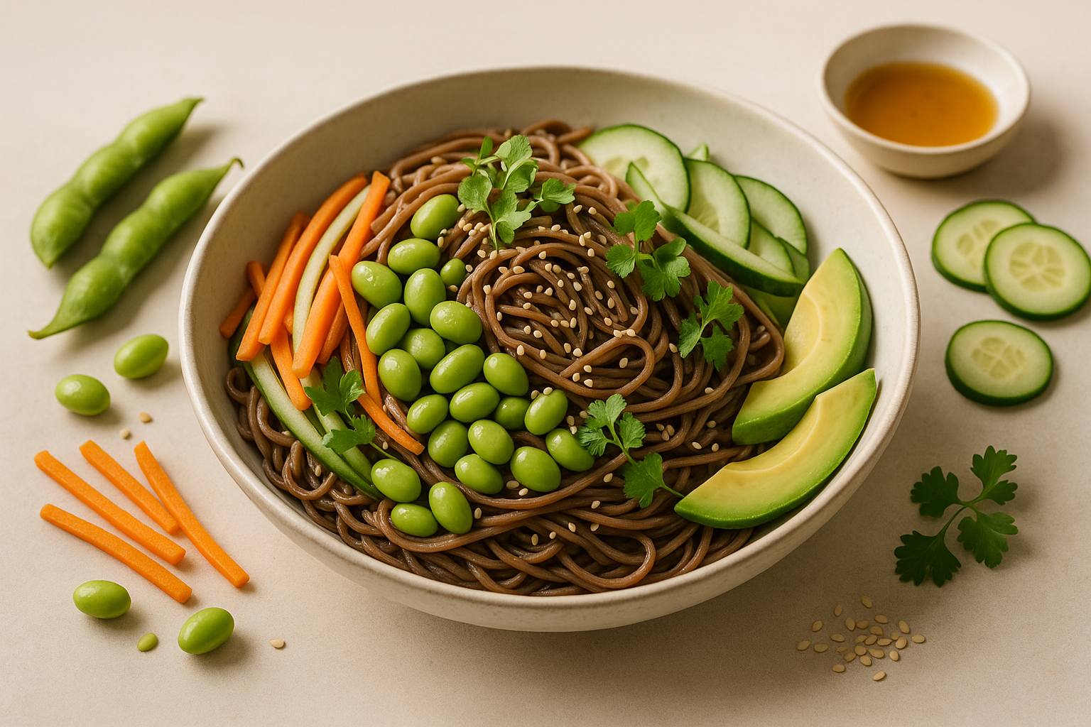 Buchweizennudelsalat mit Sesam und Edamame