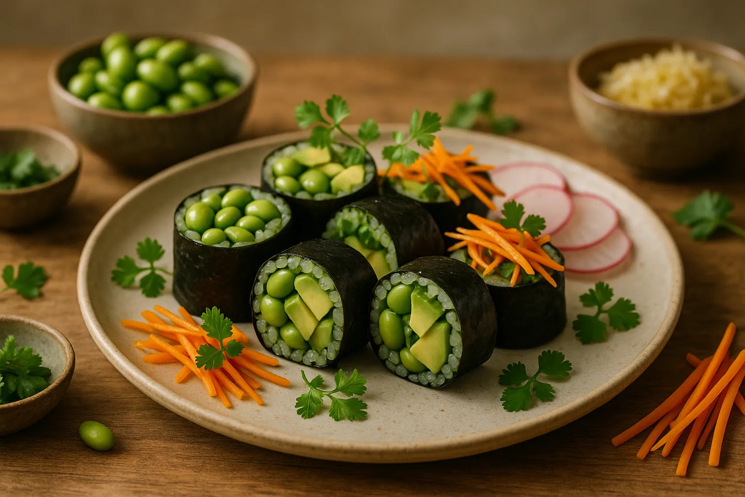 Edamame Avocado Nori Rolls