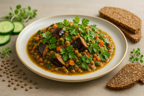 Curry de berenjena y lentejas
