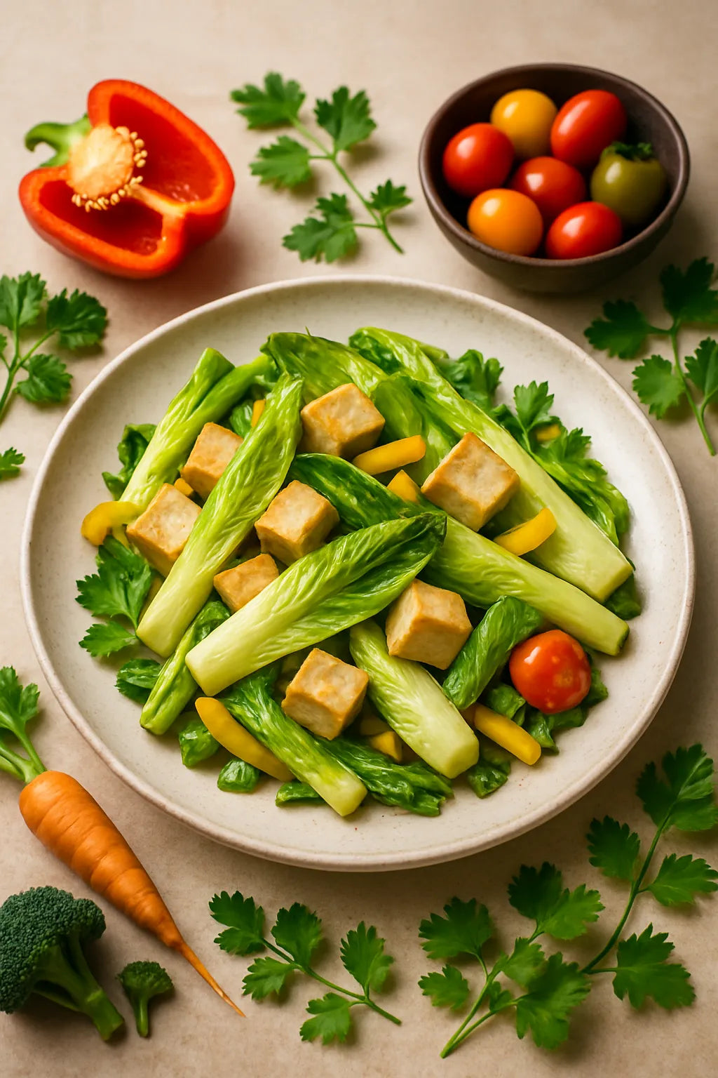 Endive stir-fry with tofu