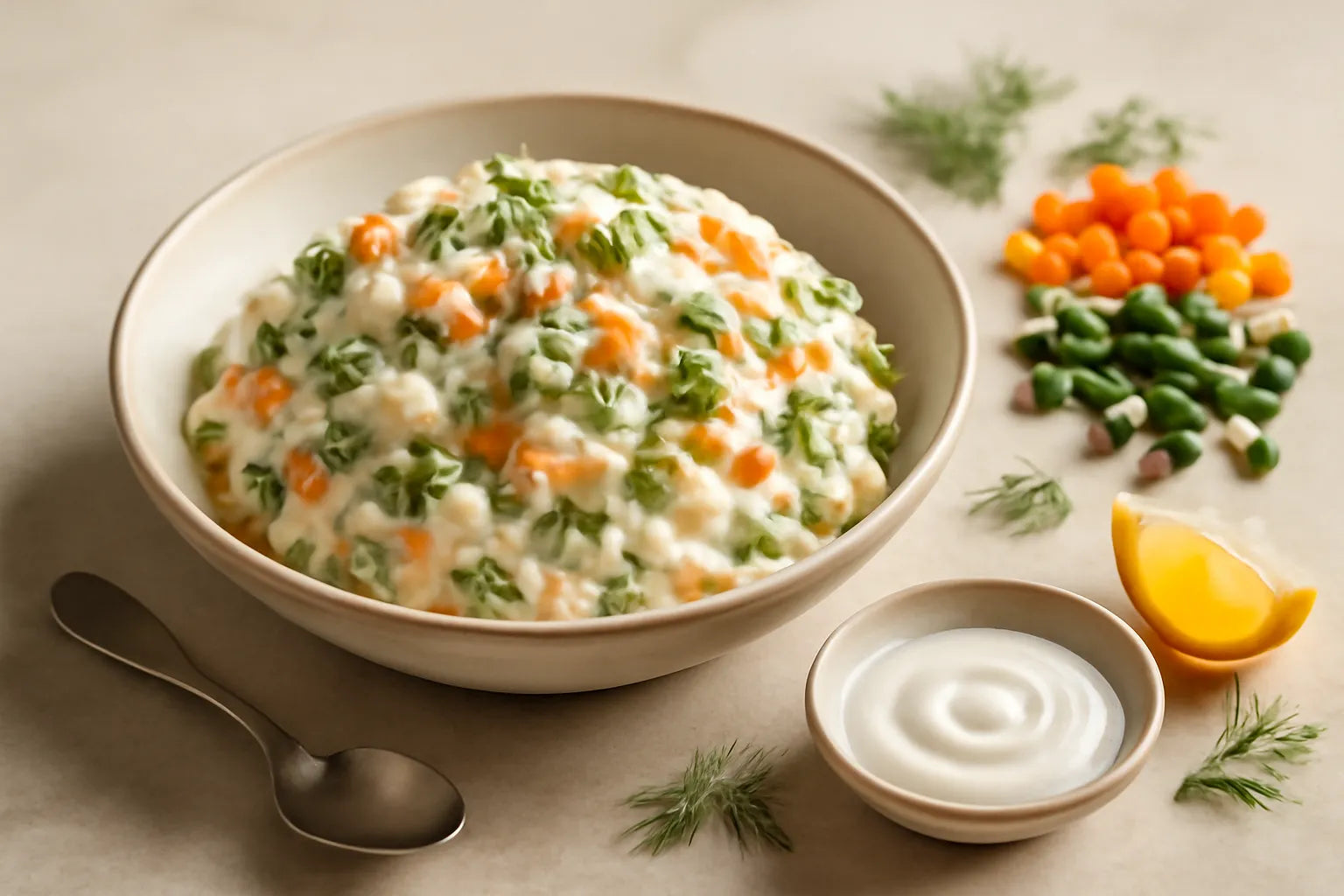 Lichte ensaladilla rusa met yoghurtdressing