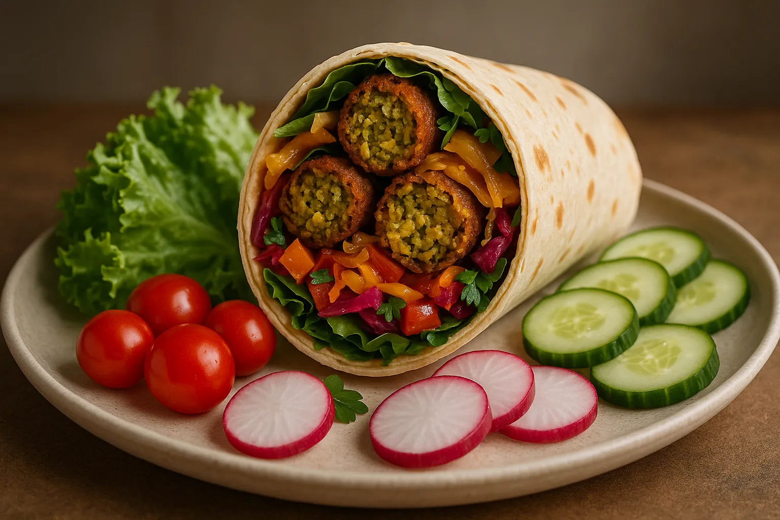 Falafel Salad Wrap with Fermented Vegetables