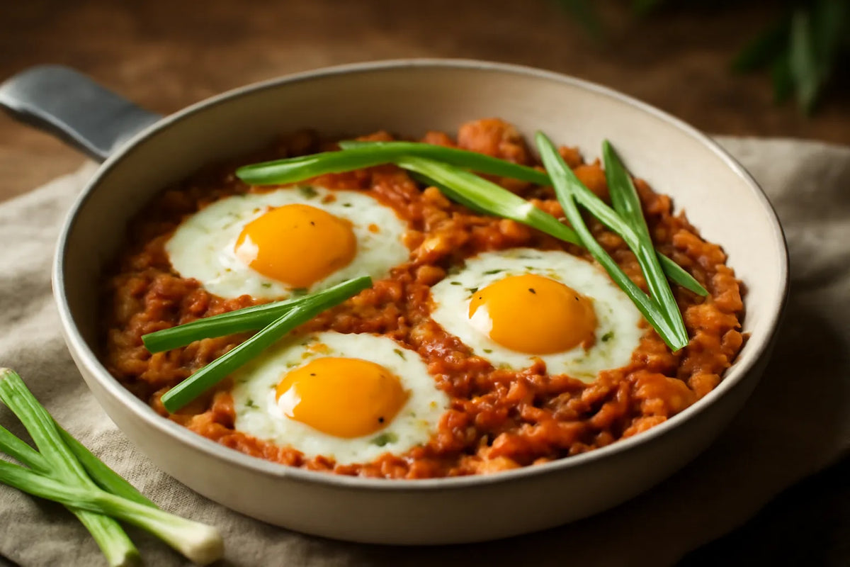Smażona patelnia z jajkami i kimchi