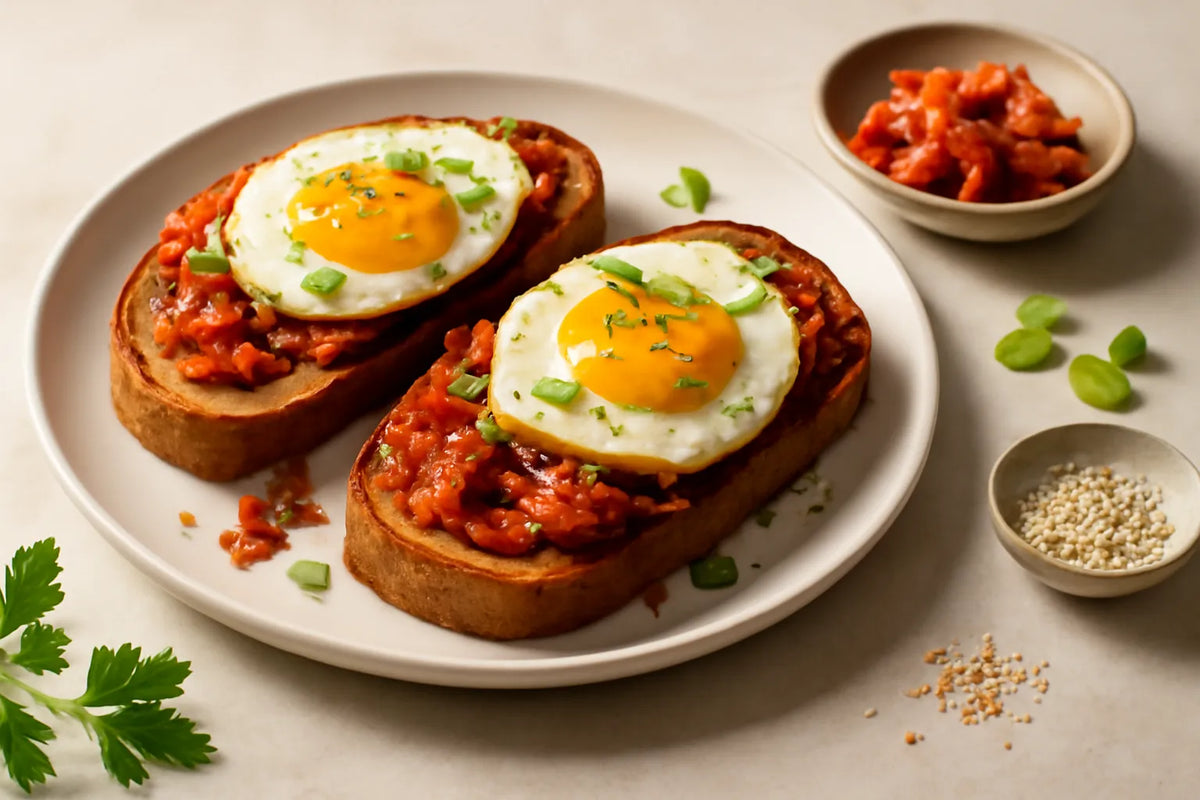 Toast con uovo e kimchi fermentato