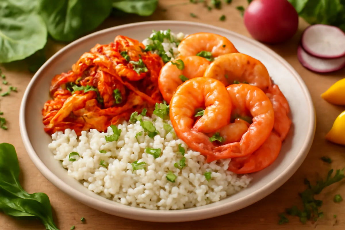 Krewetki w fermentowanej kimchi — miska