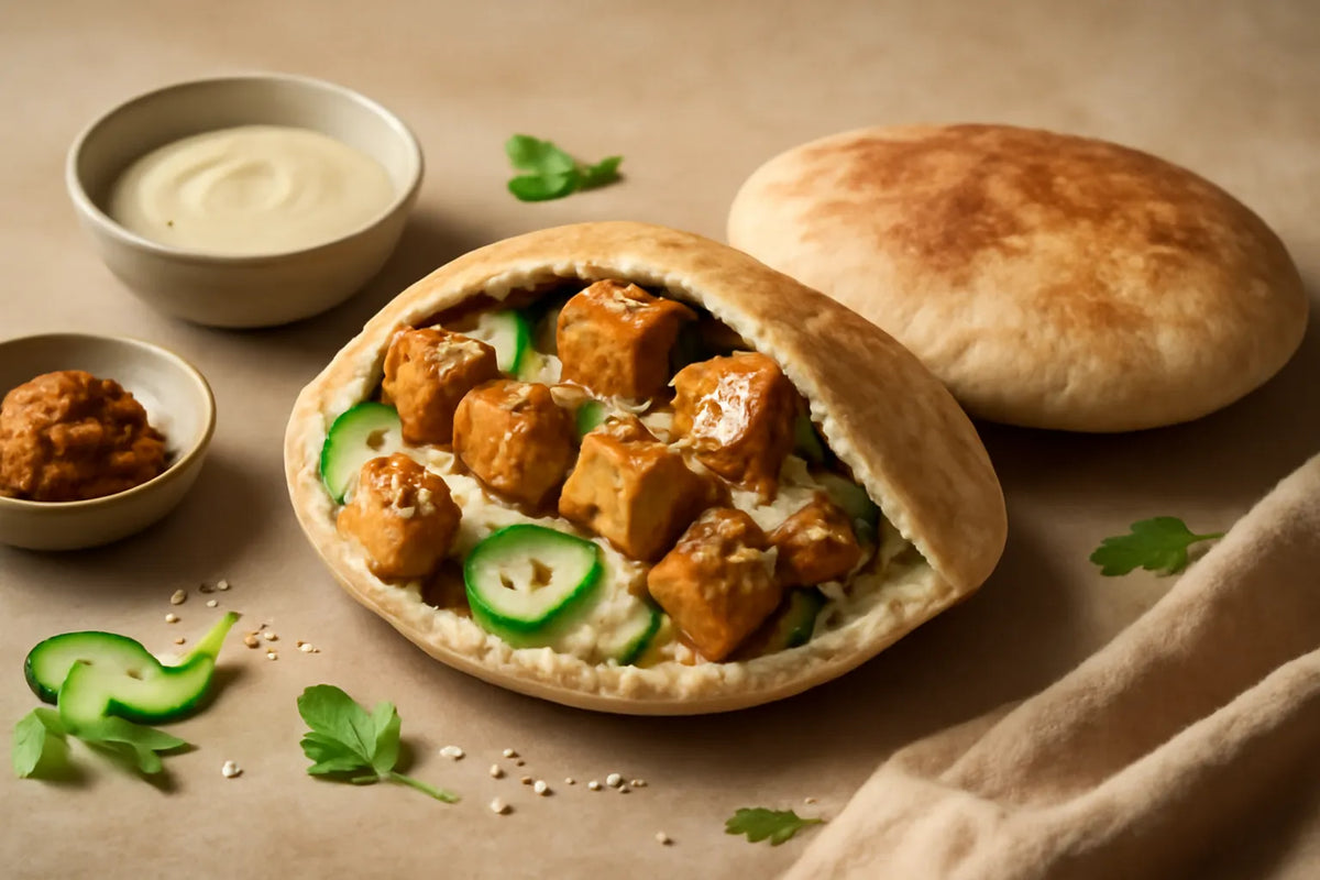 Pita z tofu, fermentowanym miso i tahini