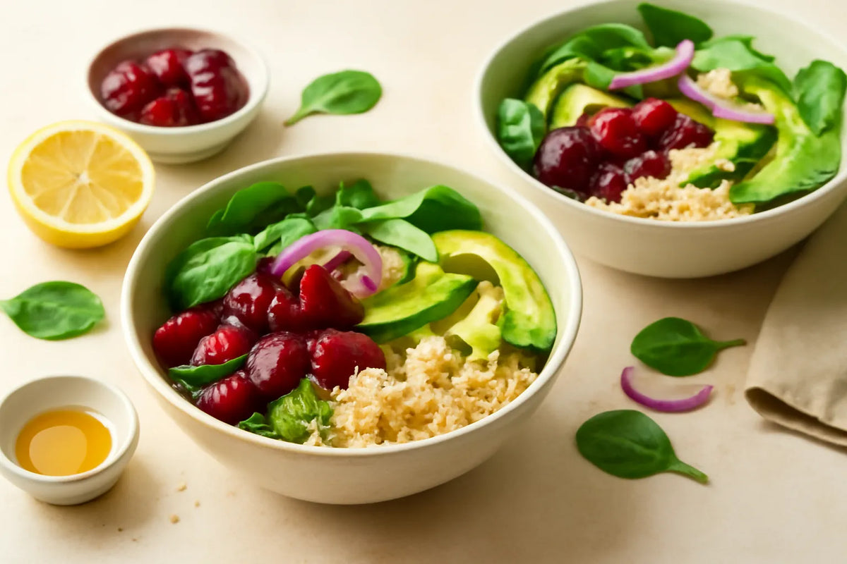 Bowl di quinoa con barbabietole fermentate e sottaceto