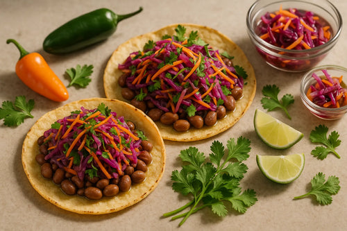 Tacos de frijoles con ensalada de col fermentada