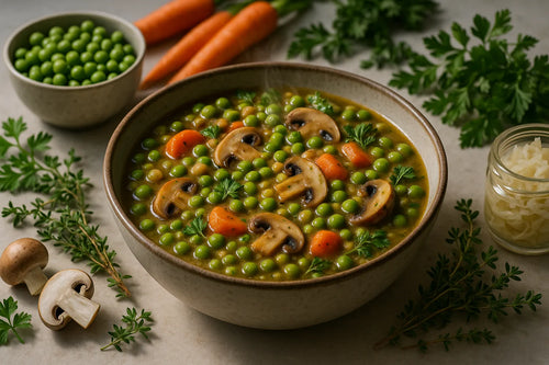 Field pea stew with mushrooms
