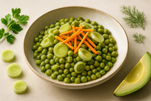 Field peas with leek and carrot