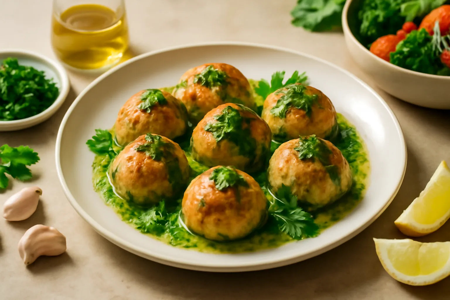 Visalbondigas met peterseliesaus