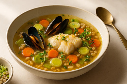 Fish soup with cod and mussels