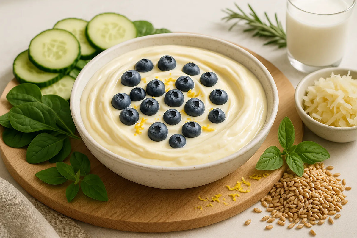 Fresh lemon quark with blueberries