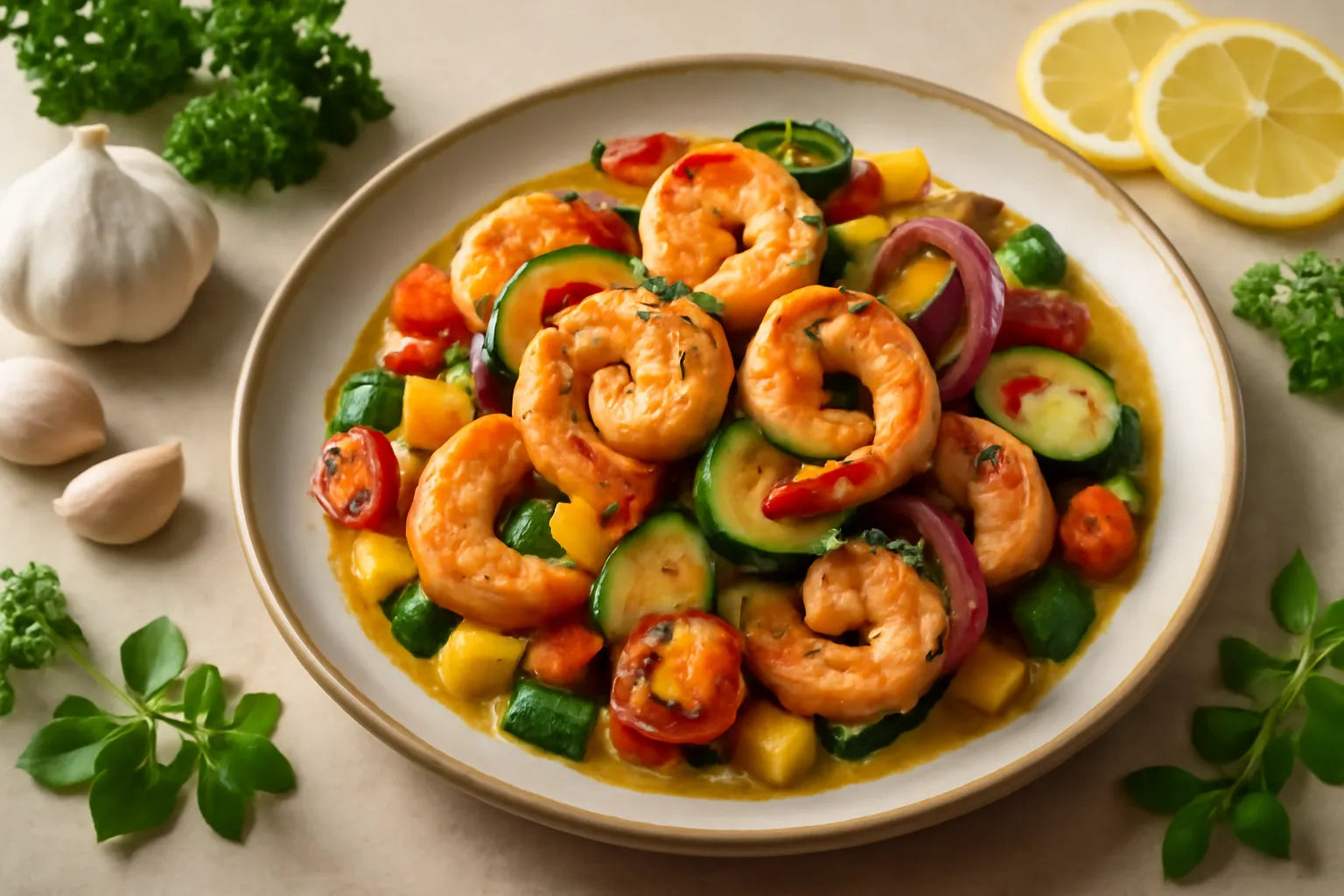 Gambas al ajillo licht met extra groenten
