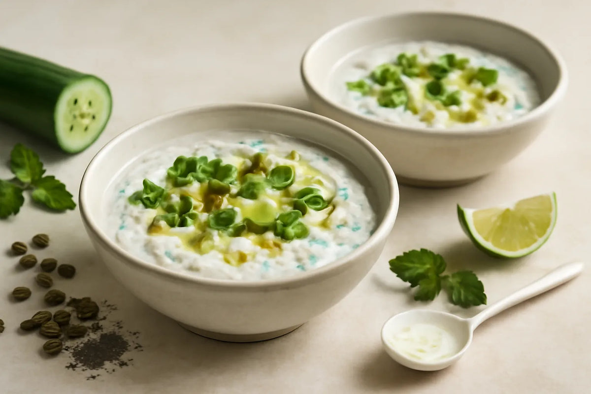 Bol petit-déjeuner au yaourt, concombre et menthe, pour une digestion douce