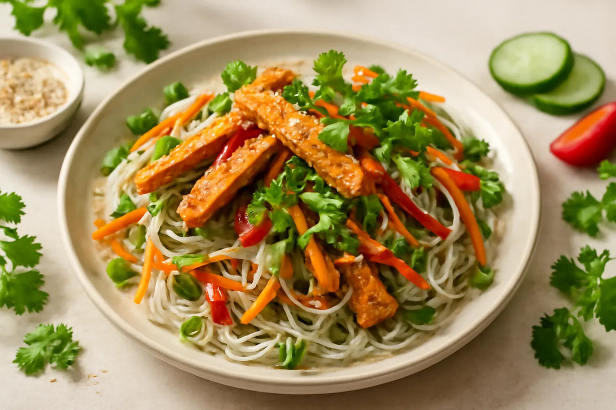 Gentle Digestion Rice Noodle Tempeh Salad
