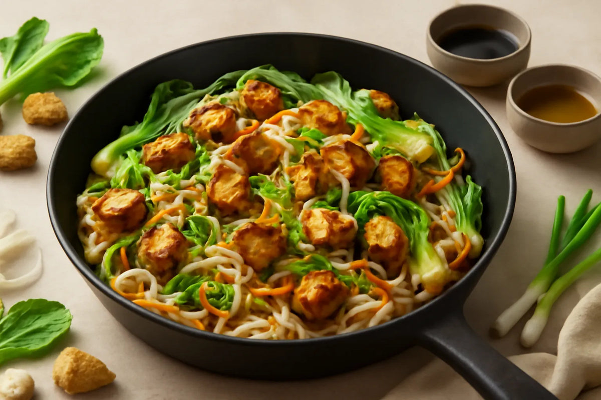 Poêlée de nouilles de riz et tempeh pour une digestion en douceur