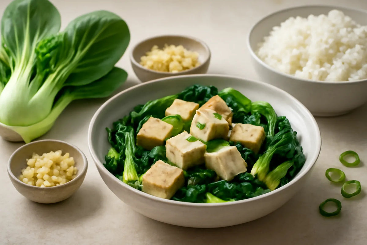 Bowl de tofu y bok choy para una digestión suave