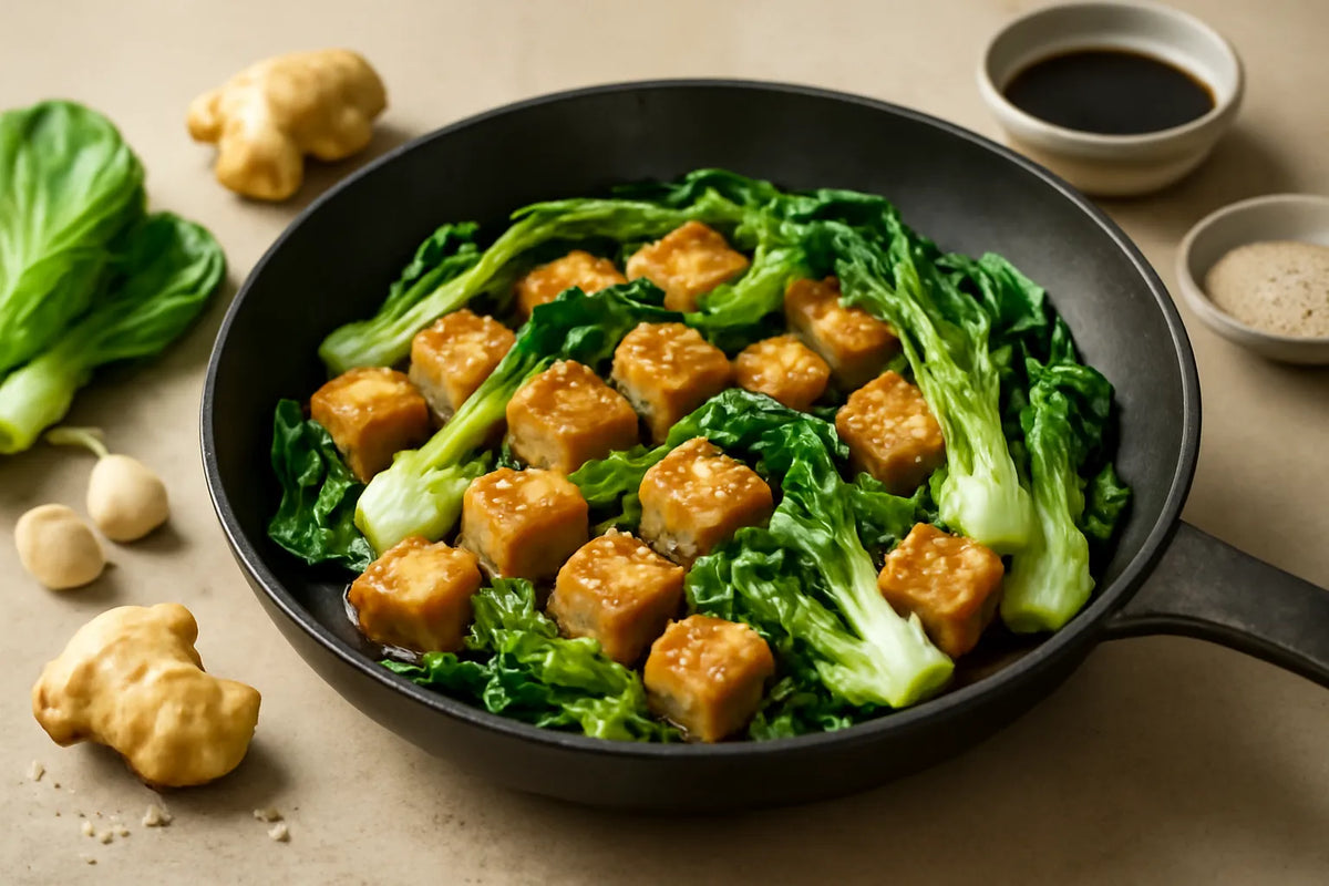 Padellata delicata di tofu e pak choi per una buona digestione