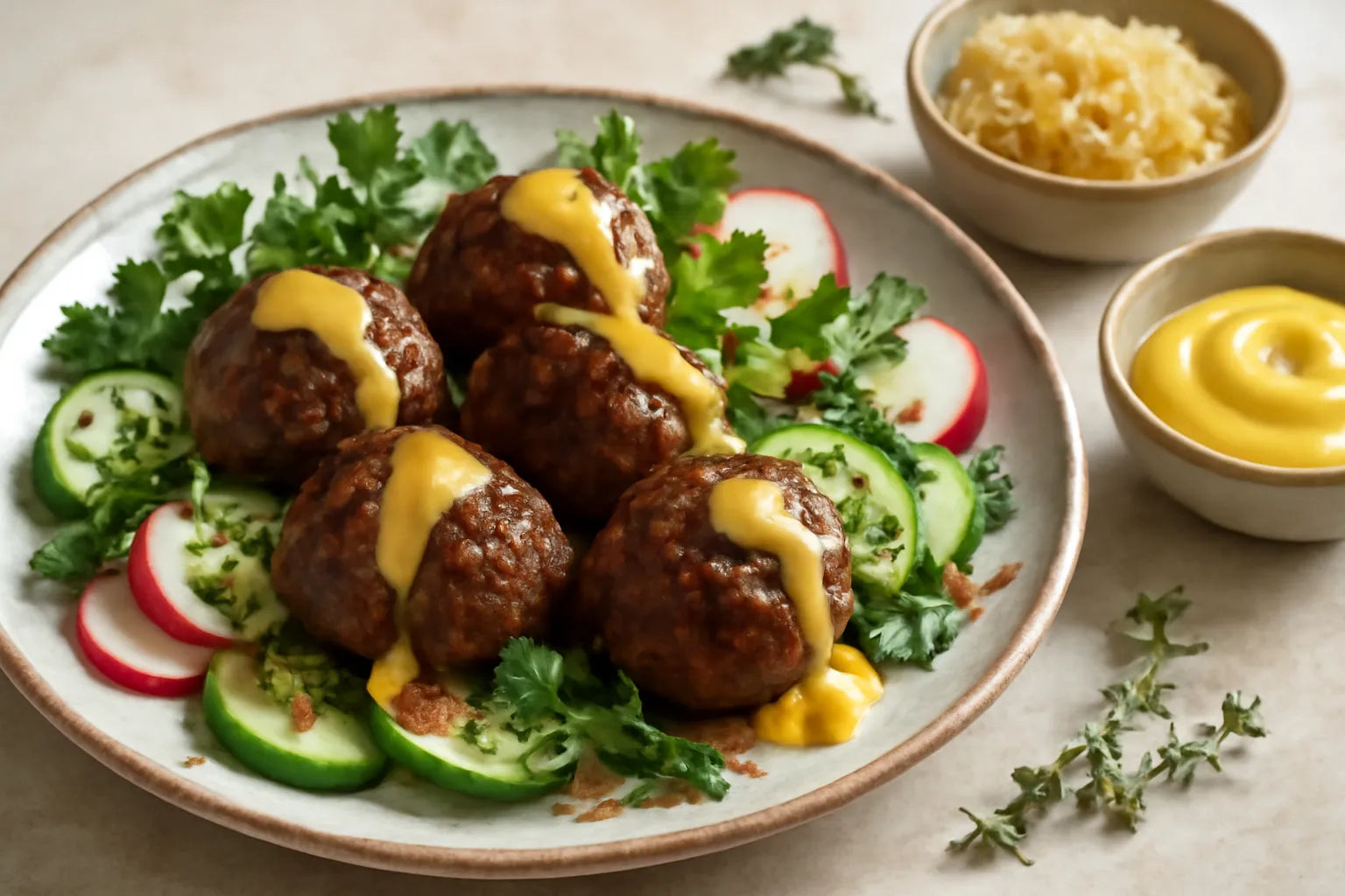 German-style beef meatballs with mustard sauce