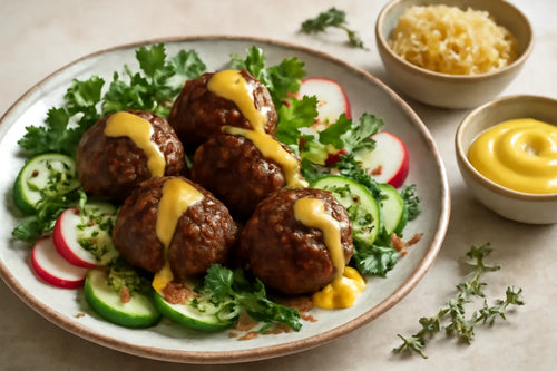 German-style beef meatballs with mustard sauce