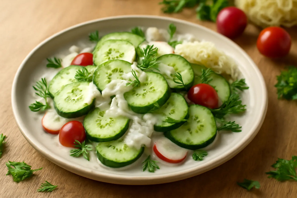 German-style cucumber salad with yogurt dressing