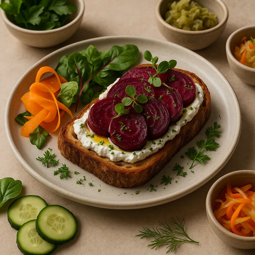 Tostada de queso de cabra con remolacha