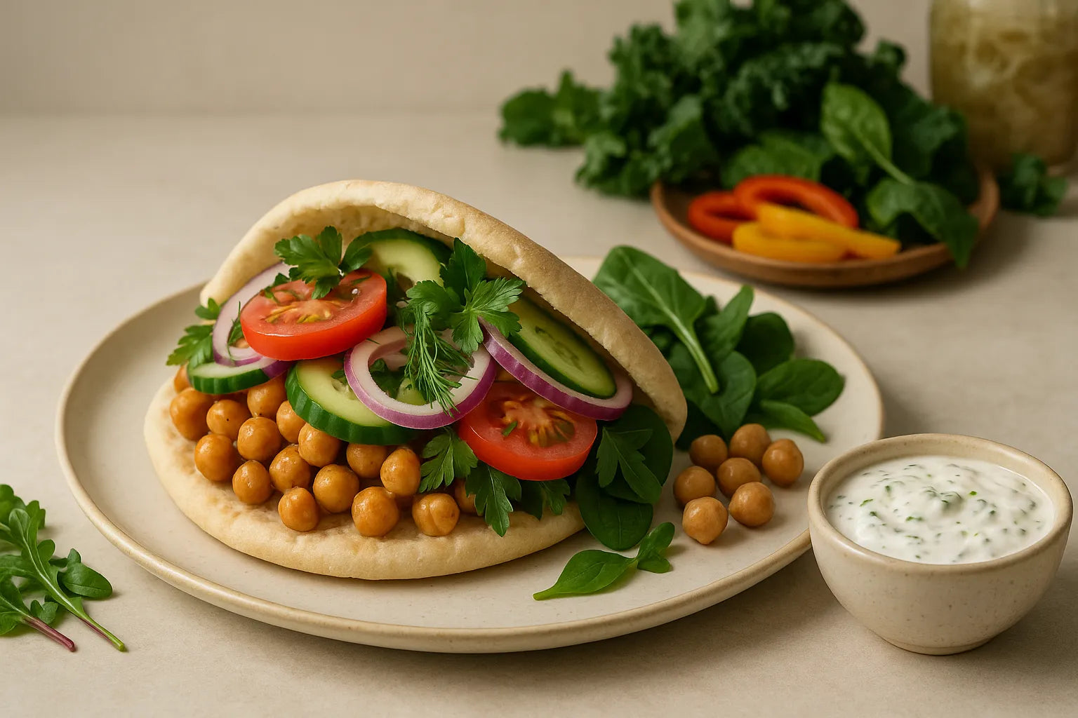 Greek Chickpea Pita with Tzatziki