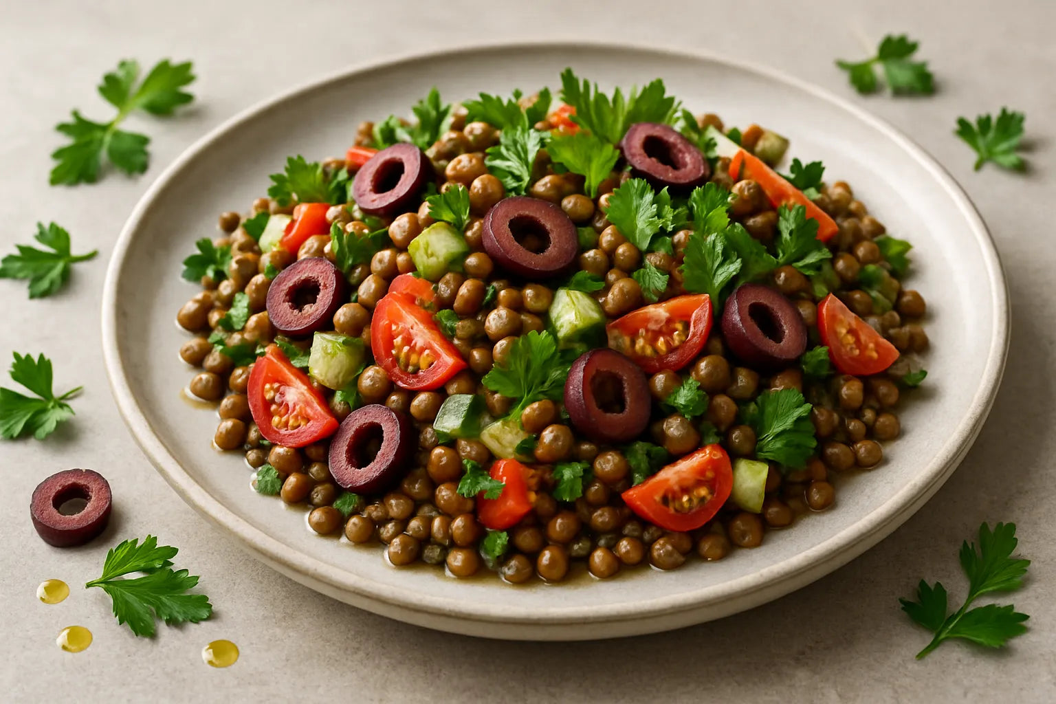 Greek Lentil Salad with Olives and Parsley