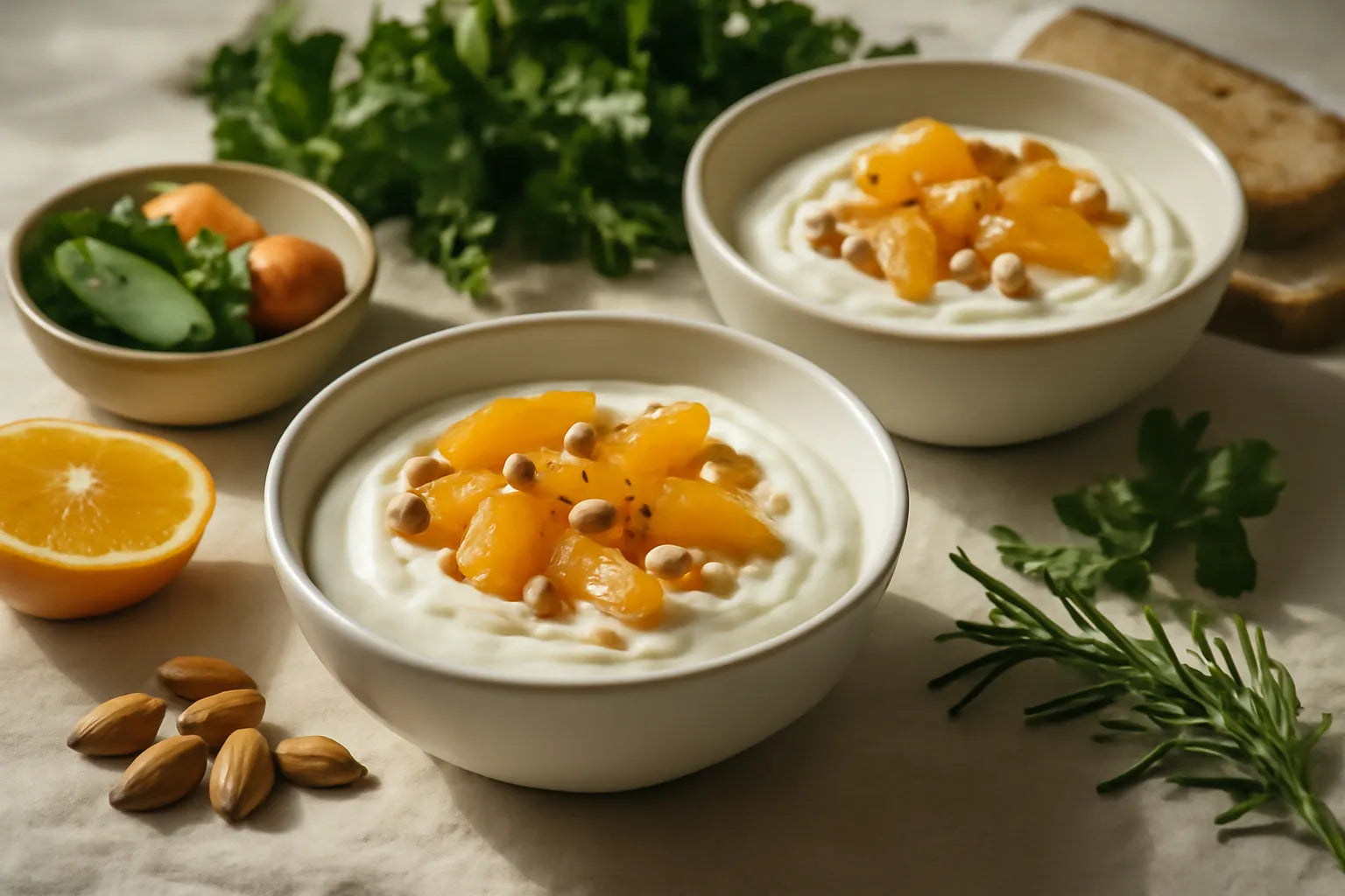 Griekse yoghurt met sinaasappel en amandelen