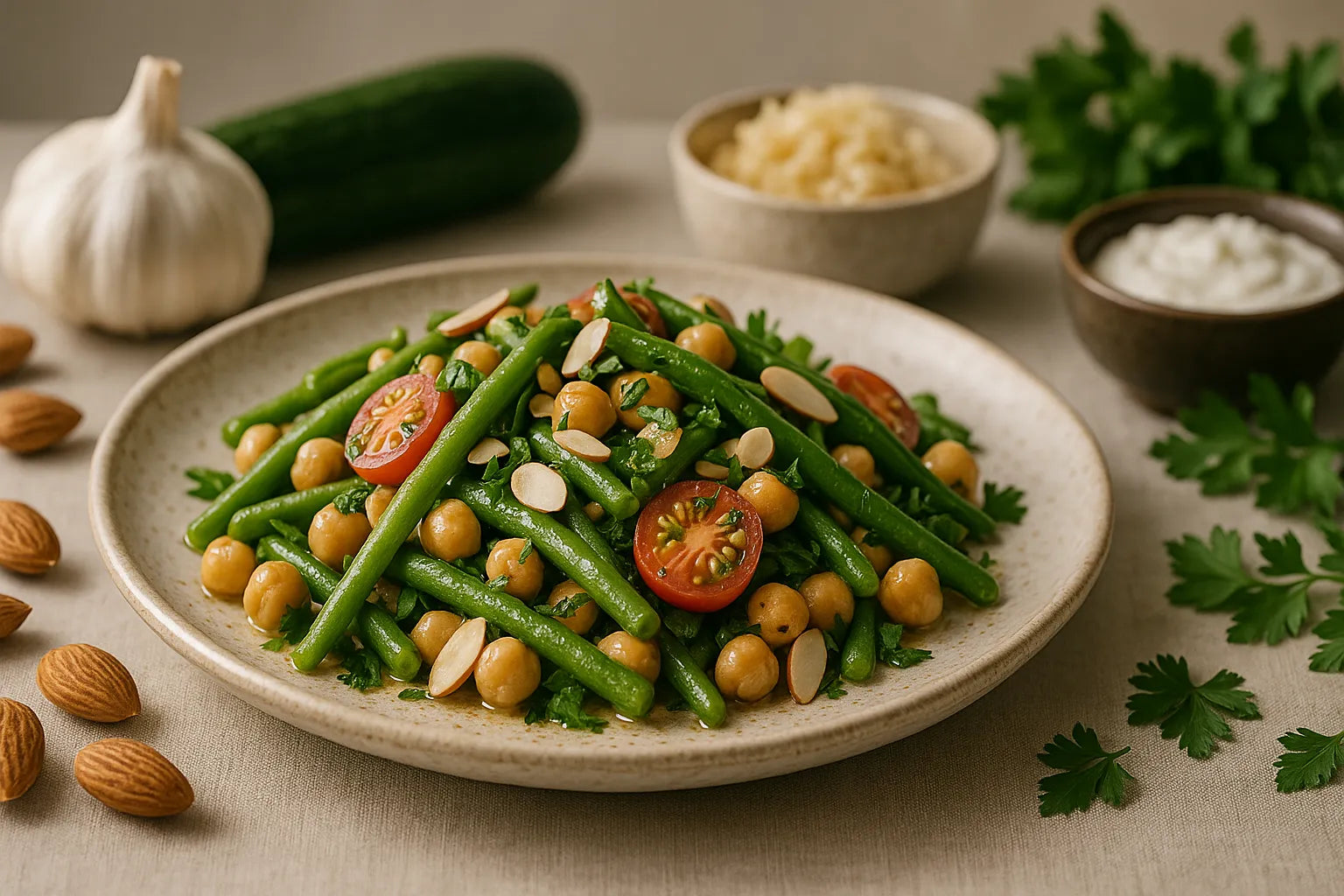 Green Bean Chickpea Almond Salad