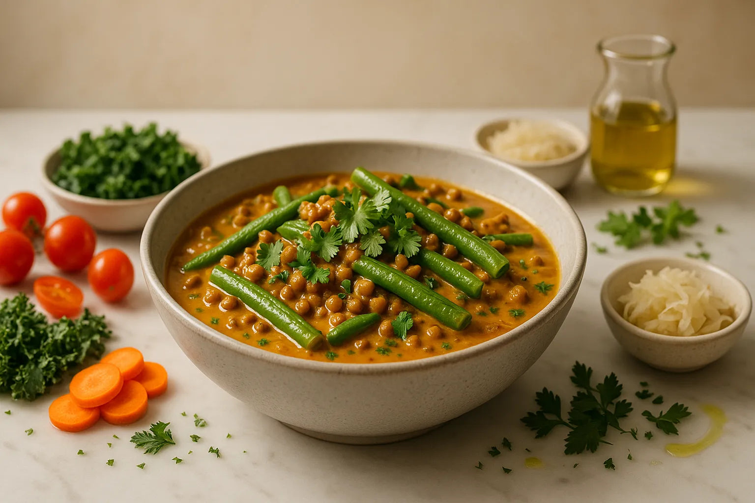 Curry de judías verdes y lentejas