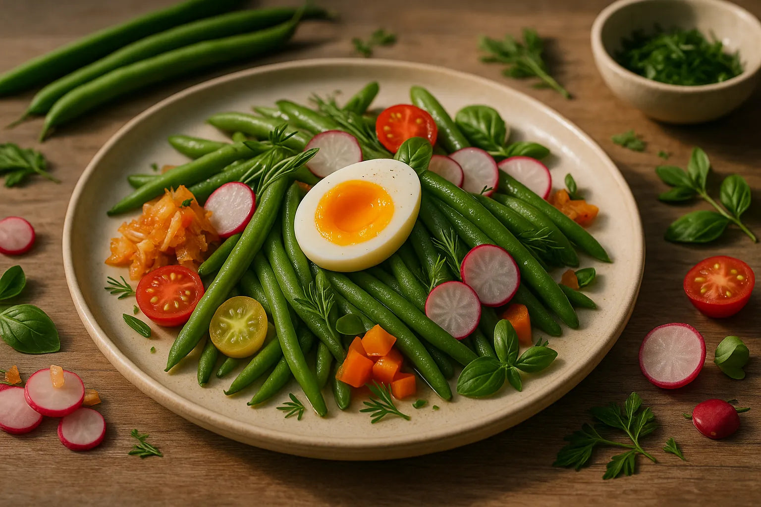 Green bean salad with egg