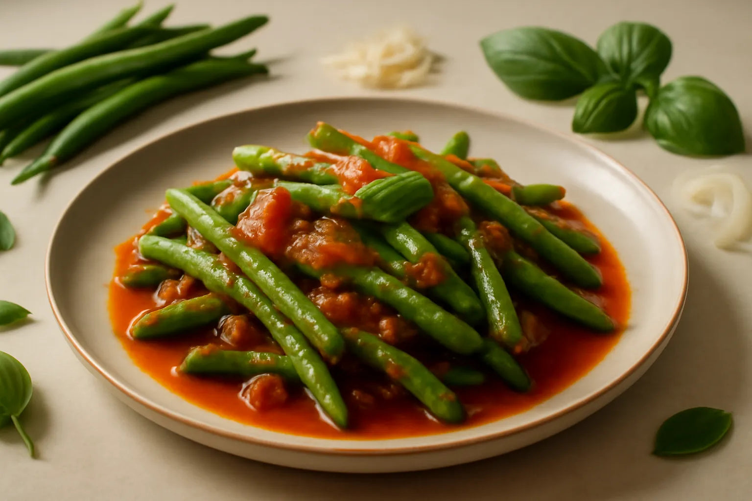 Sperziebonen met tomatensaus