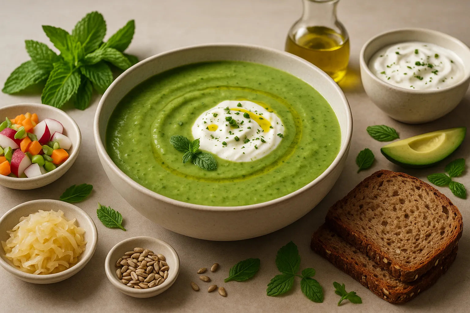 Green Pea Mint Soup with Yogurt