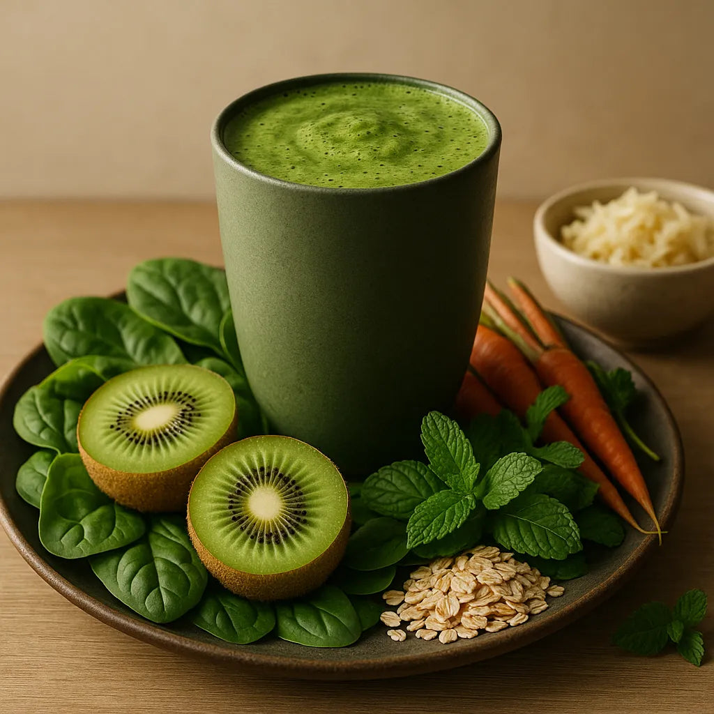 Green smoothie with spinach and kiwi