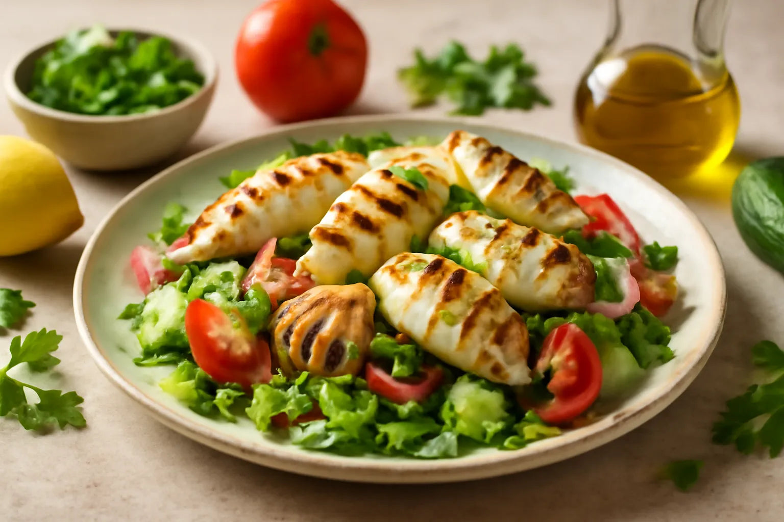 Gegrilde inktvis met salade