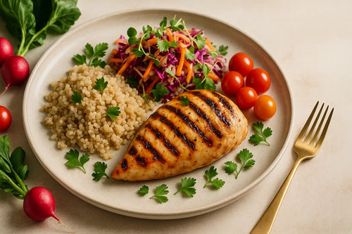Grilled Chicken with Quinoa and Fermented Slaw