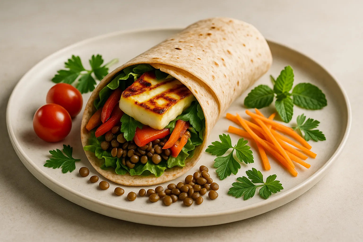 Grilled Halloumi Lentil Wrap