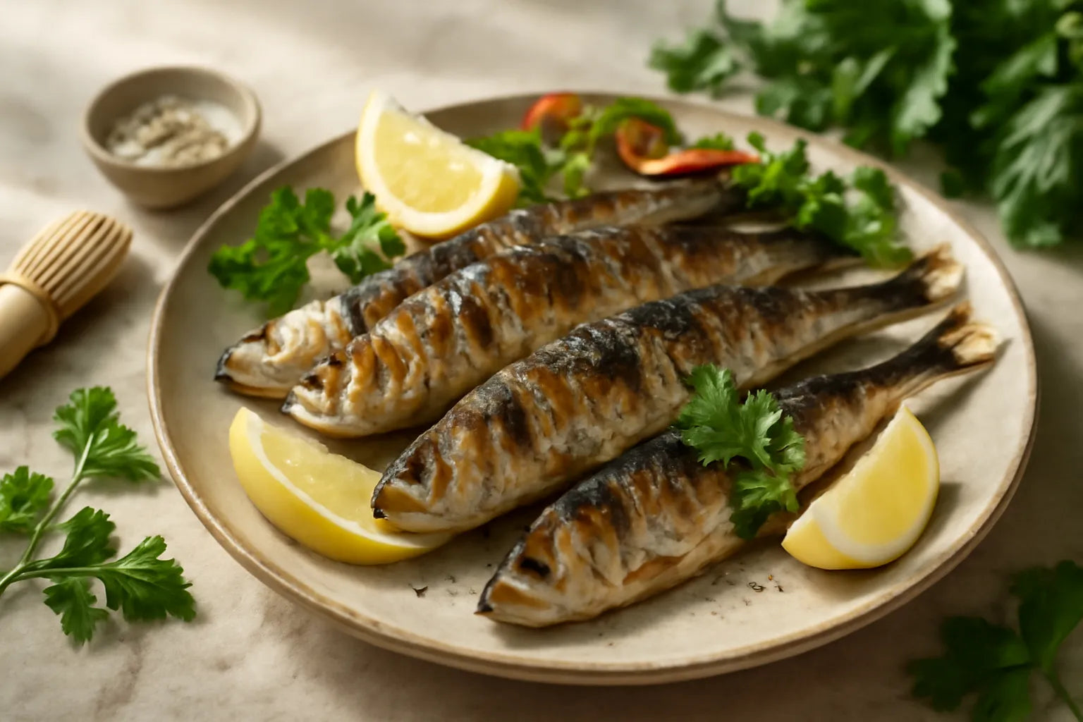 Gegrilde sardines met citroen