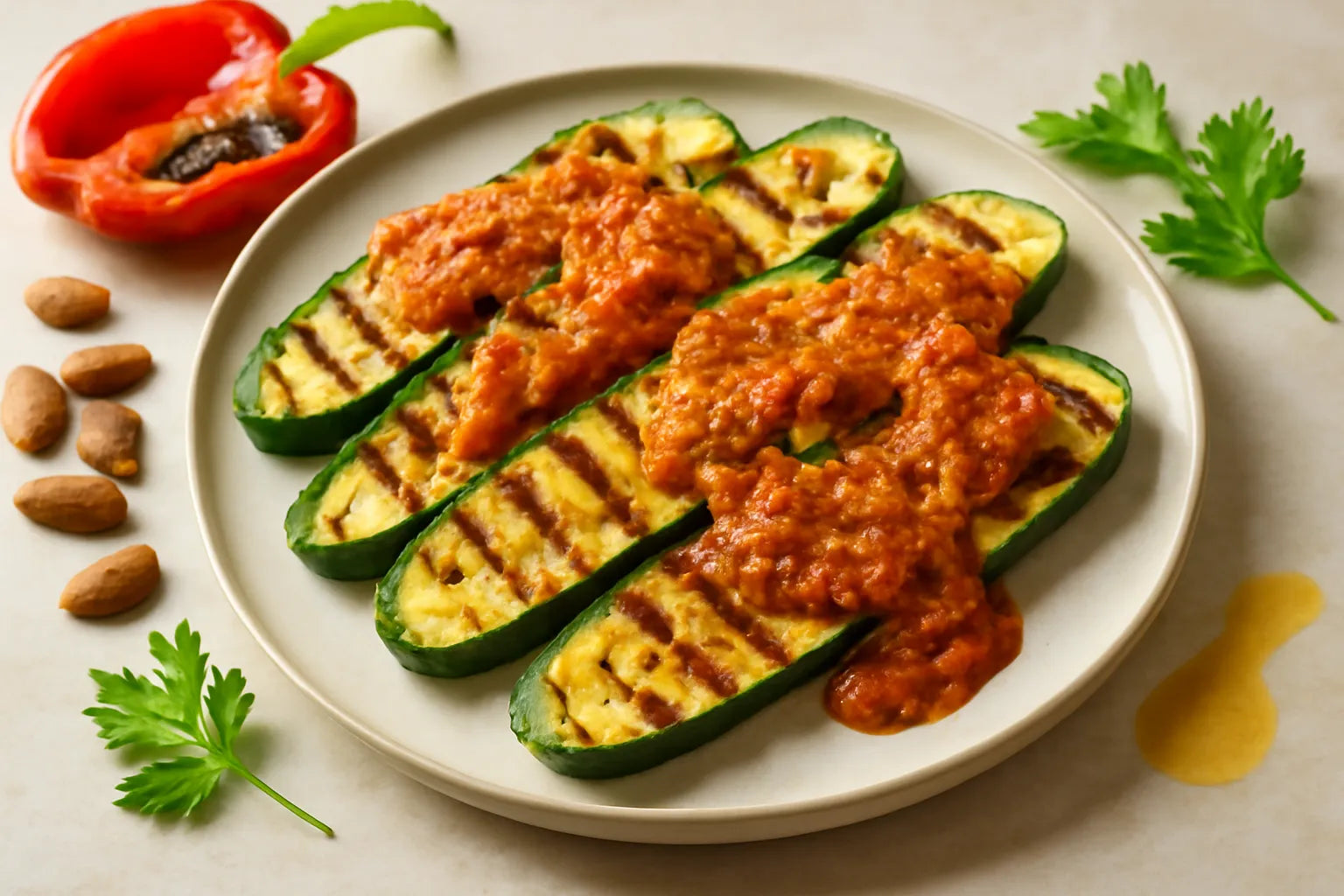 Gegrilde courgette met romesco