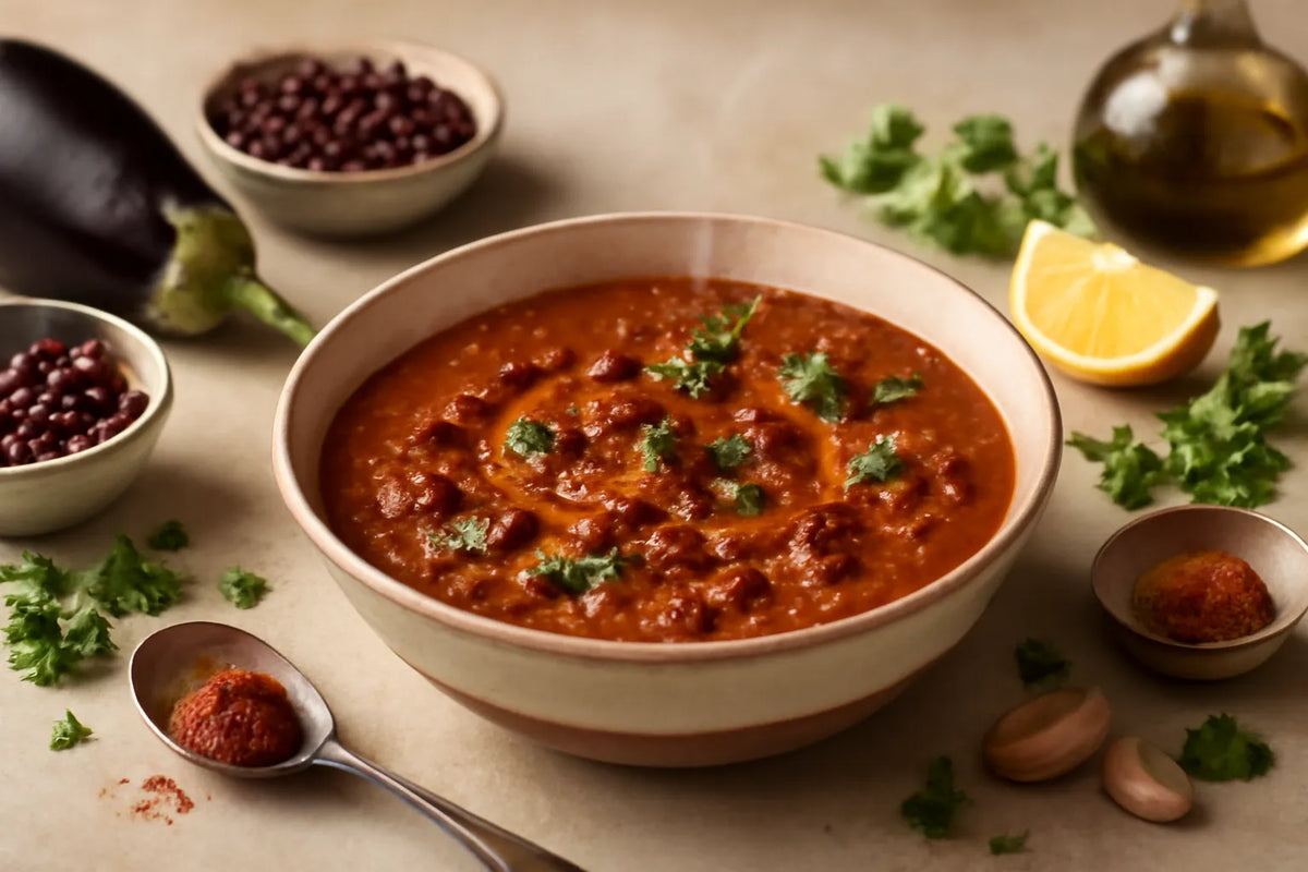 Harissa-Auberginen-Suppe mit Adzukibohnen