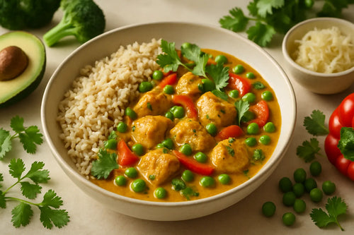 Healthy chicken curry with brown rice