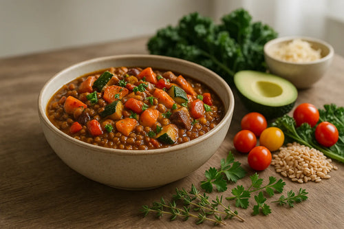 Healthy hunter’s casserole with lentils