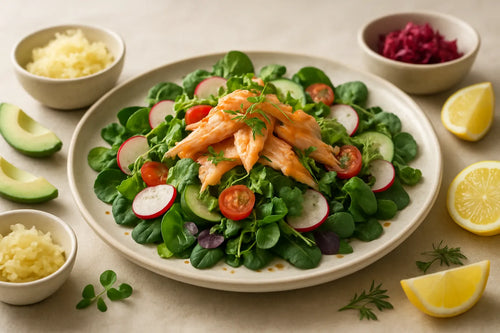 Healthy smoked trout fish salad
