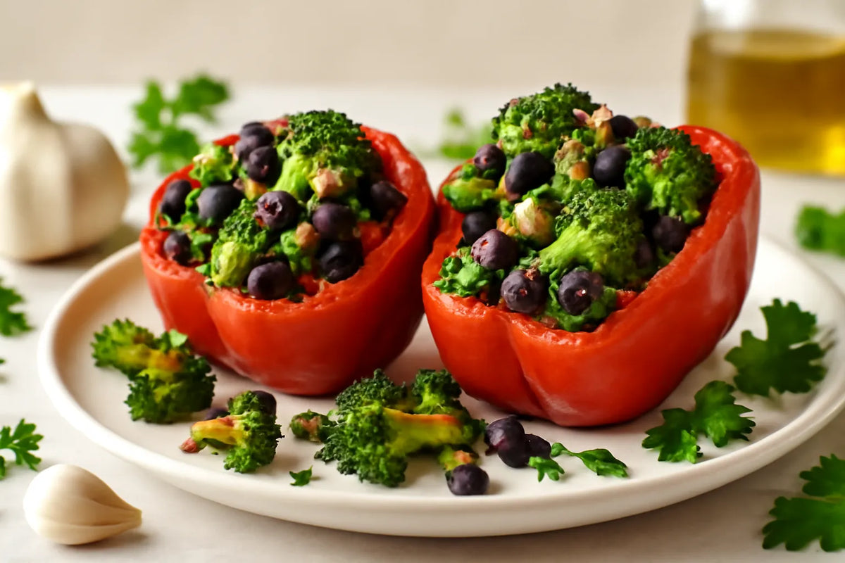 Faserreiche Brokkoli-Schwarze-Bohnen gefüllte Paprika