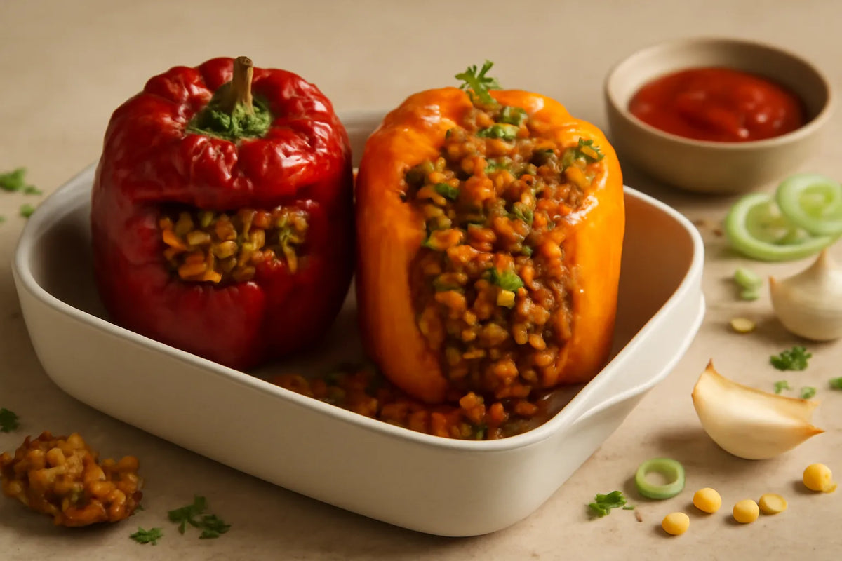 High-Fiber Leek Split Pea Stuffed Pepper