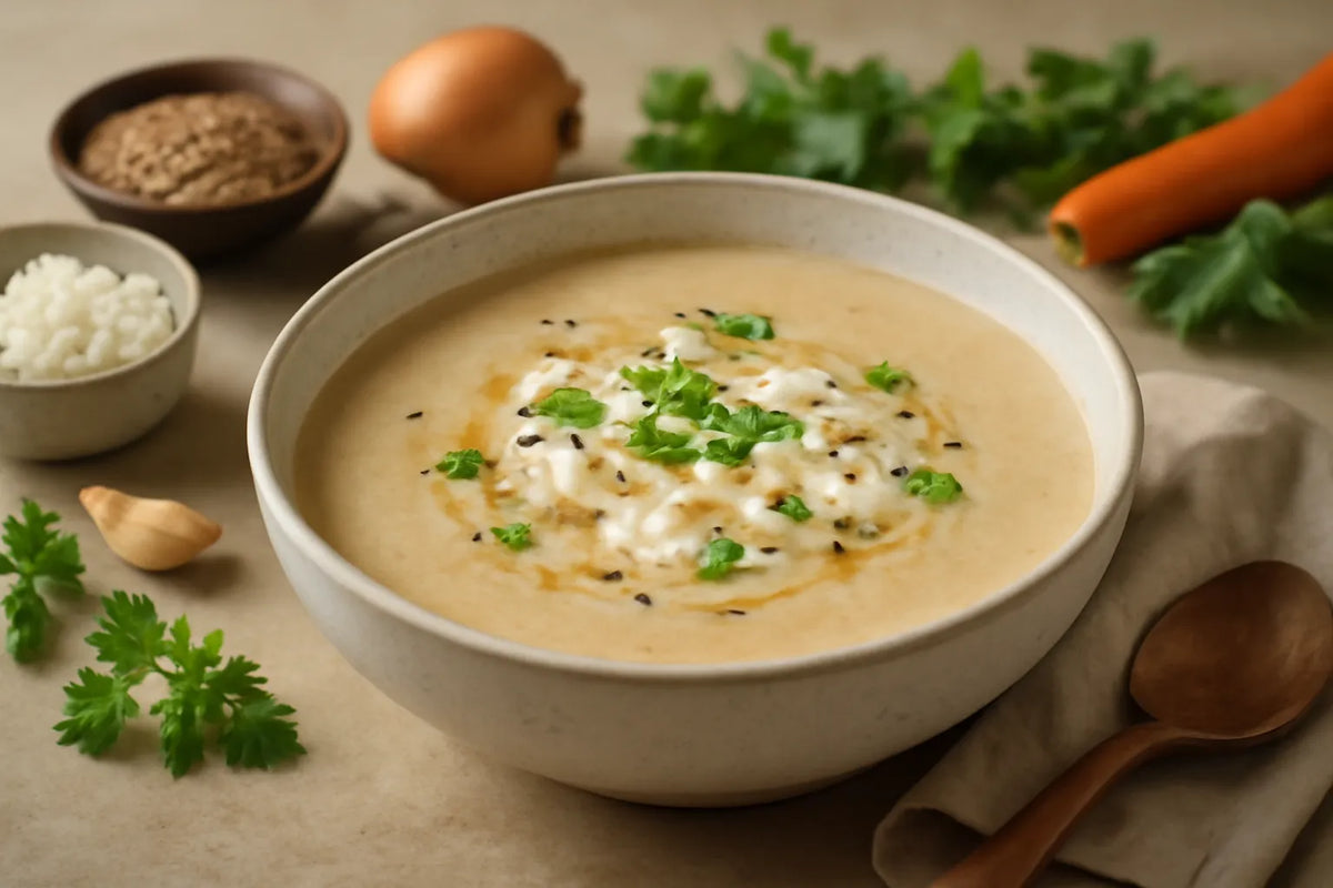 Soupe au cottage cheese, riche en protéines et en fibres de lin