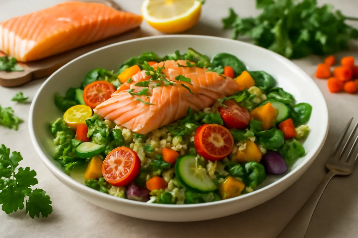 Zalm-Quinoa lunchsalade met veel eiwitten en vezels