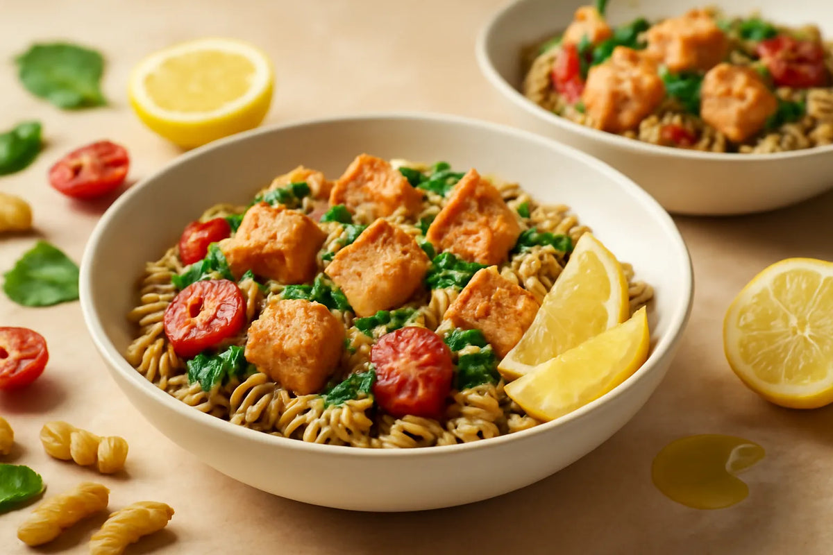 Pâtes au saumon et au quinoa riches en protéines et en fibres